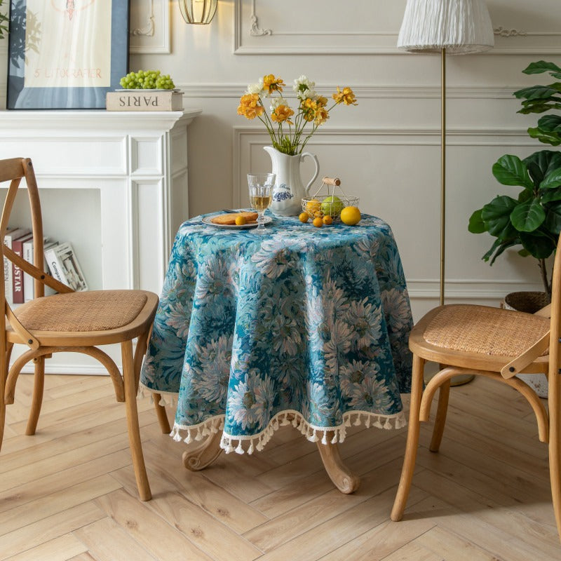 Blue Gerbera Round Tablecloth