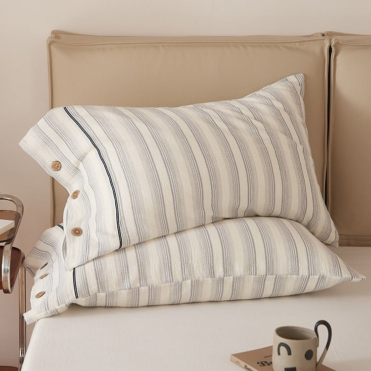 Stripe & Button Pillowcase Set