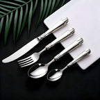 Elnoora Silver Luxury Engraved Stainless Steel Cutlery Set