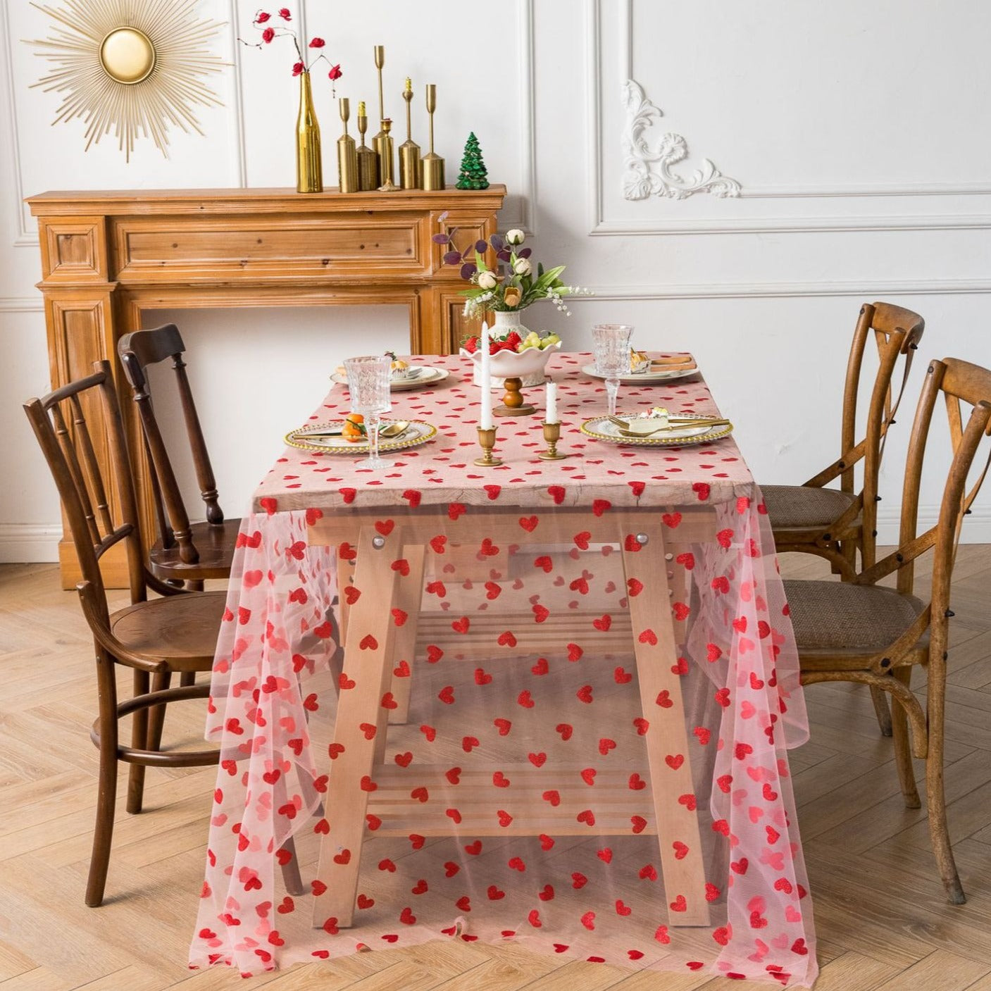Love Heart Mesh Tablecloth