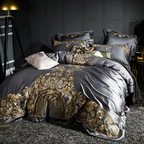 Lezkira Vibrant Grey Luxury Embroidery Egyptian Cotton Bedding Set