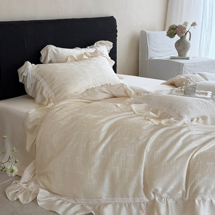 Vivian Bow Jacquard Summer Quilted Blanket Set