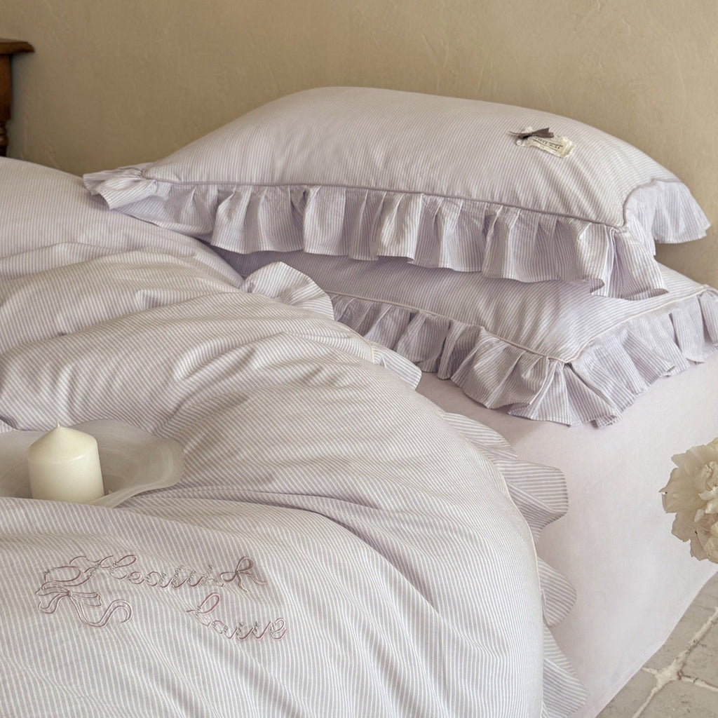 Lavender Ruffle Stripe Bedding Set