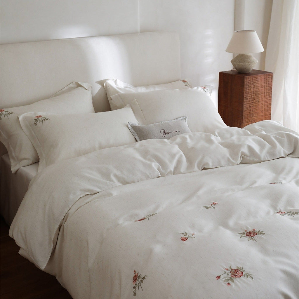 Minimal Rose Embroidery Bedding Set