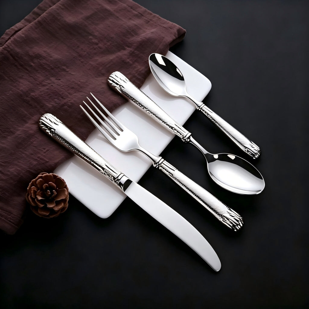 Elnoora Silver Luxury Engraved Stainless Steel Cutlery Set