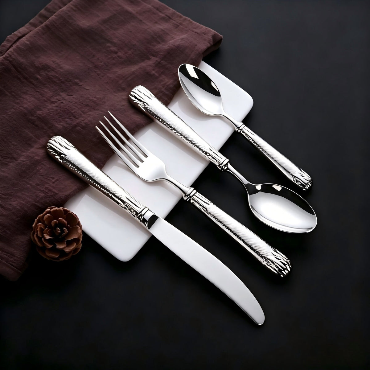 Elnoora Silver Luxury Engraved Stainless Steel Cutlery Set
