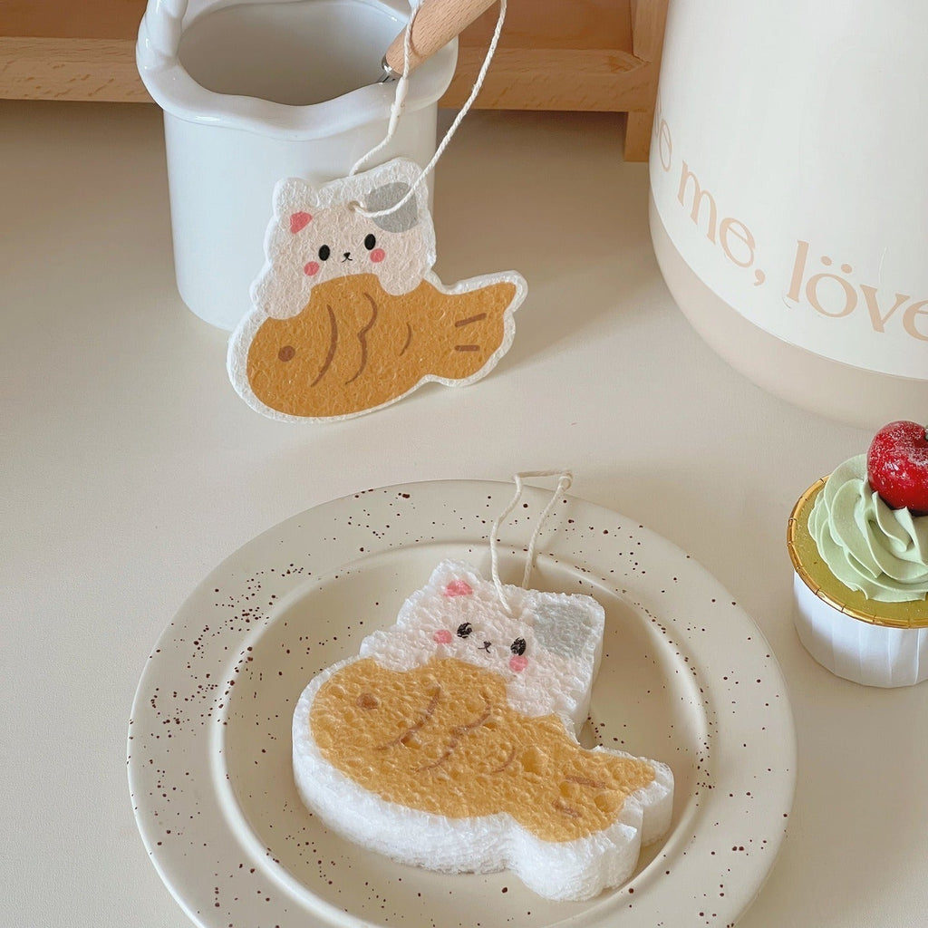 Taiyaki Kitty Dish Sponge Set