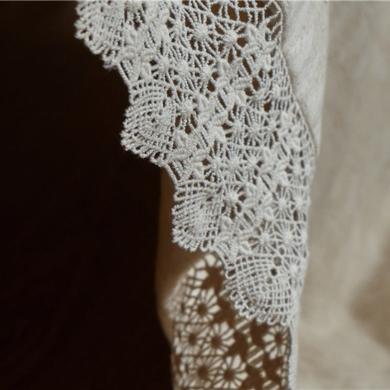 Lace Trim Cotton Linen Summer Quilted Blanket