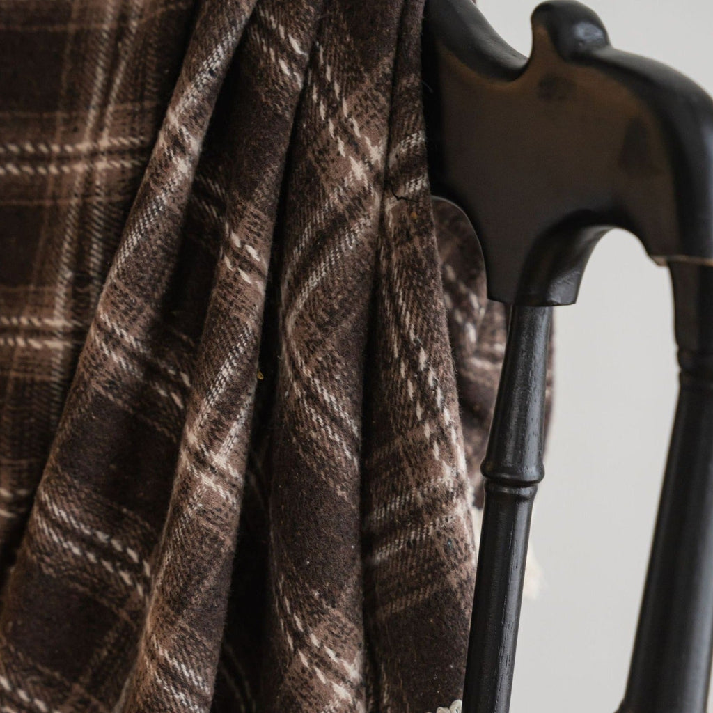 Chocolate Plaid Tassel Curtain