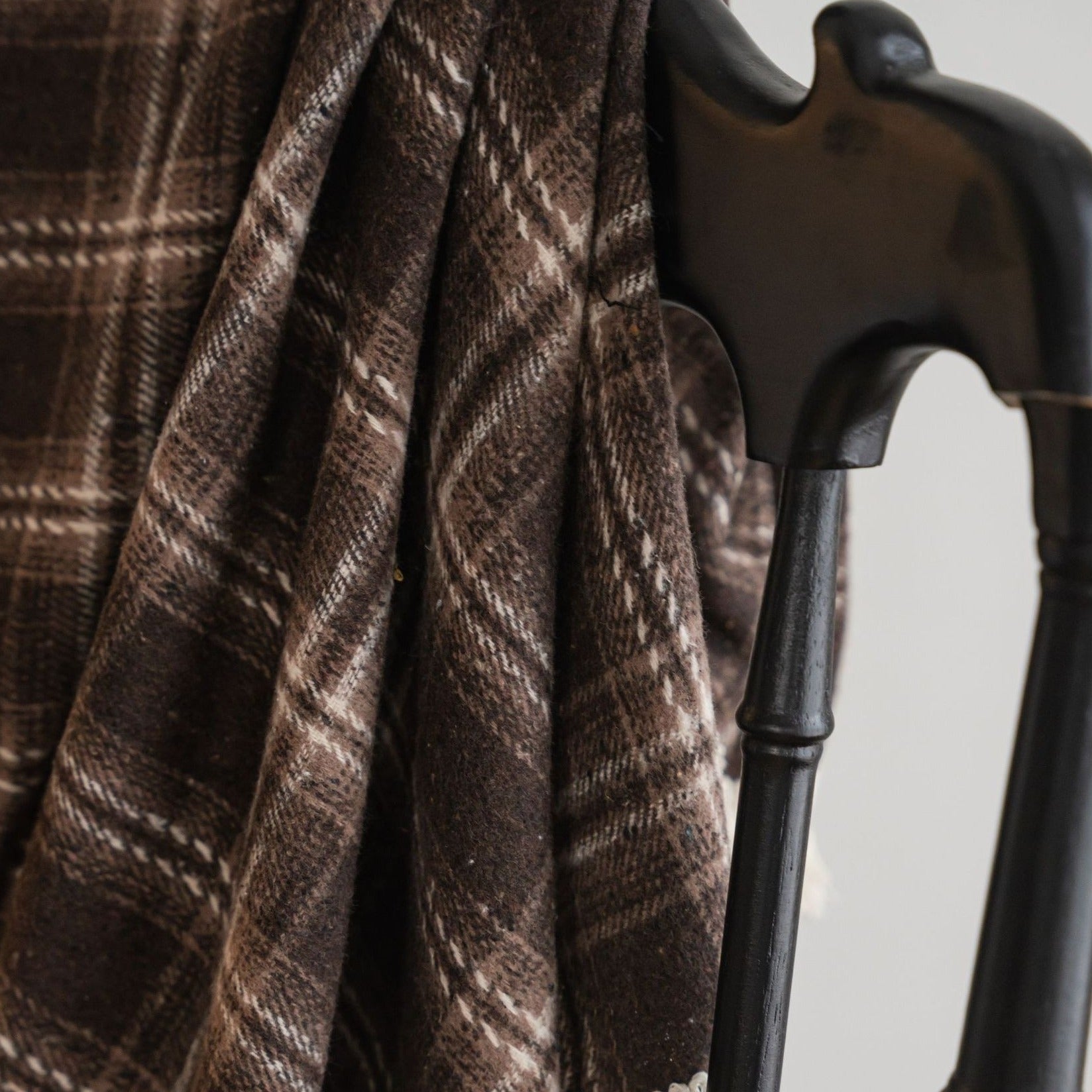 Chocolate Plaid Tassel Curtain