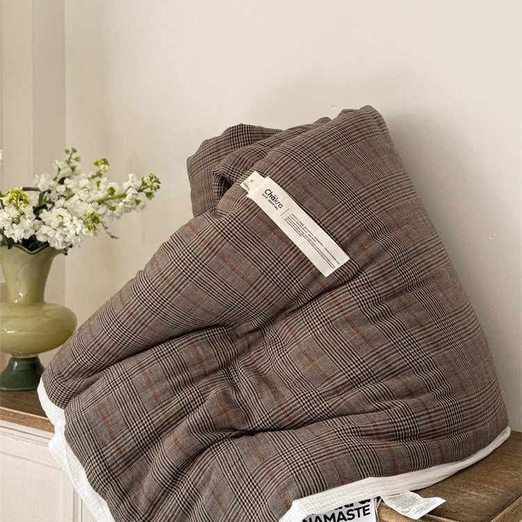 Soft Toffee Plaid Summer Quilted Blanket