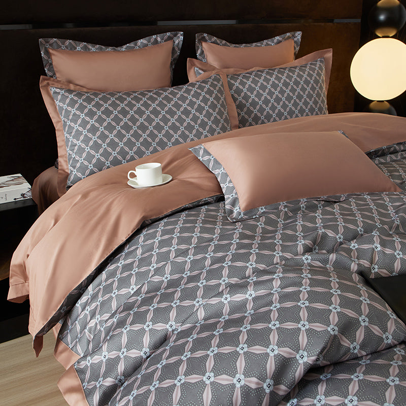 Roselle Lattice Printed Luxury Egyptian Cotton Bedding Set