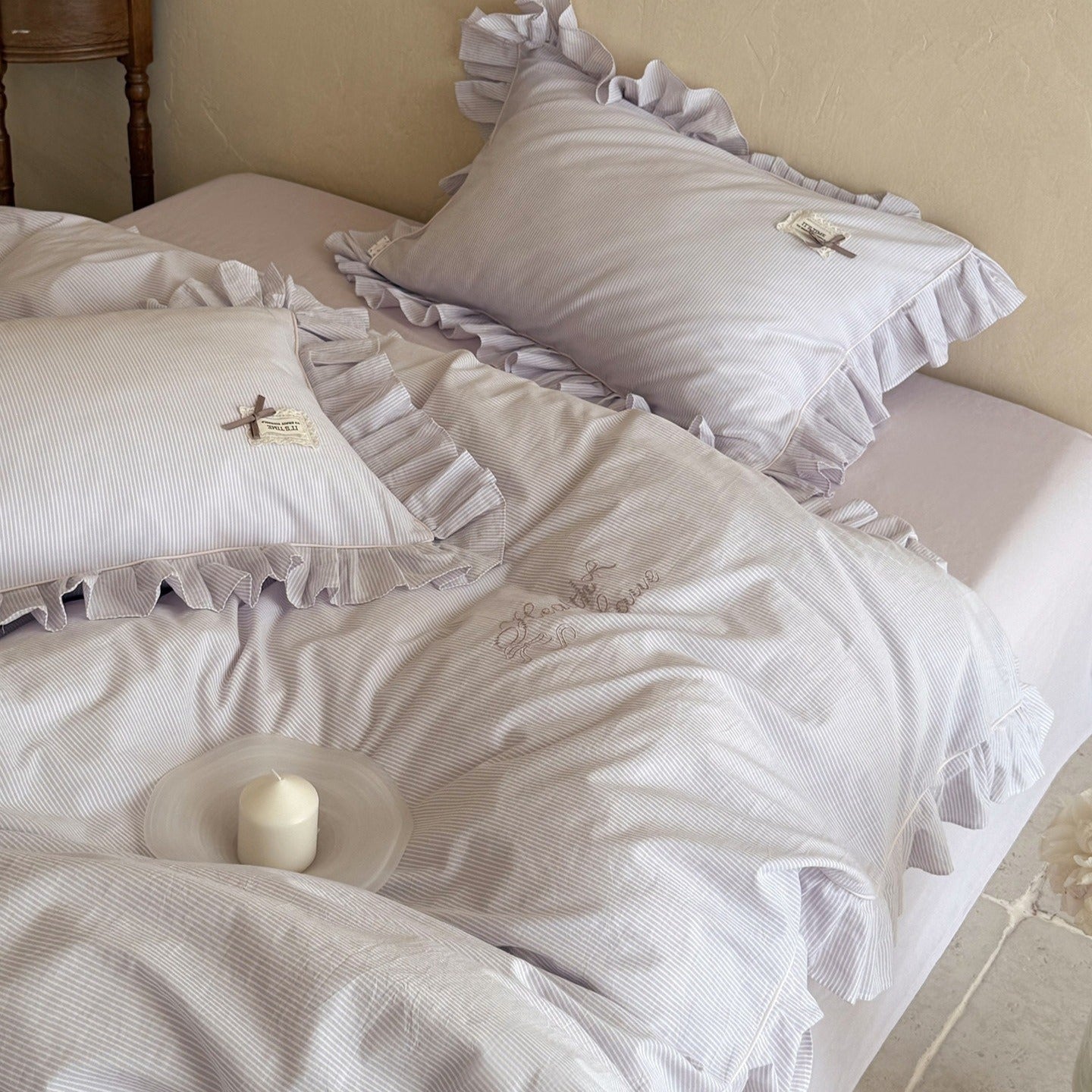 Lavender Ruffle Stripe Bedding Set - FINAL SALE