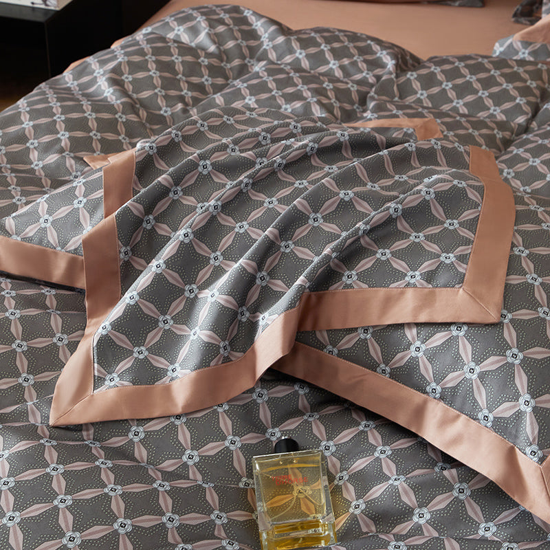 Roselle Lattice Printed Luxury Egyptian Cotton Bedding Set