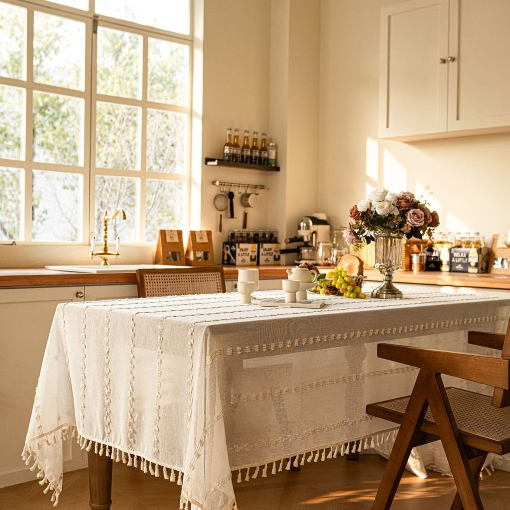 Farmhouse Pom Pom Tassel Tablecloth
