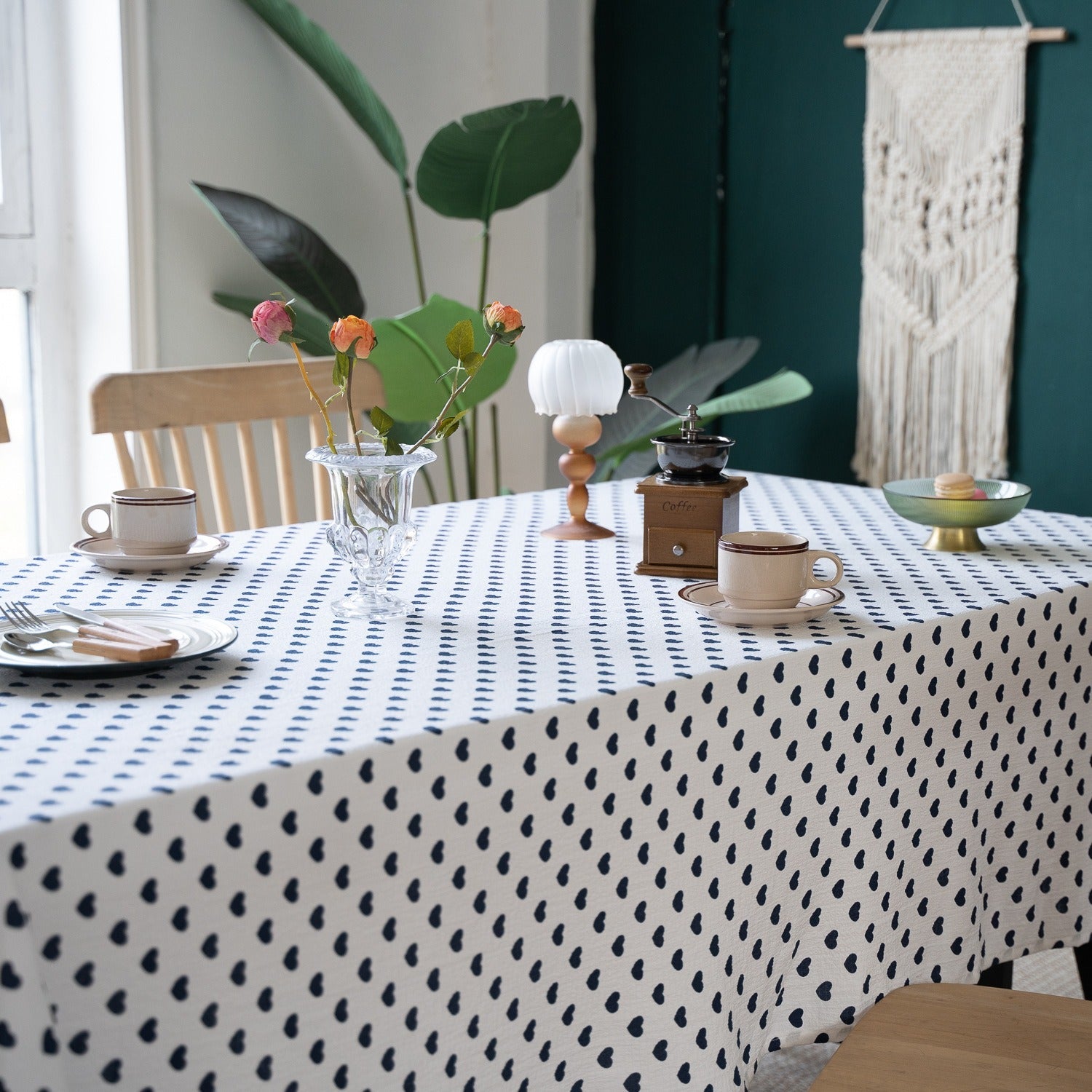 Heart Polka Dots Table Cloth