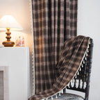 Chocolate Plaid Tassel Curtain