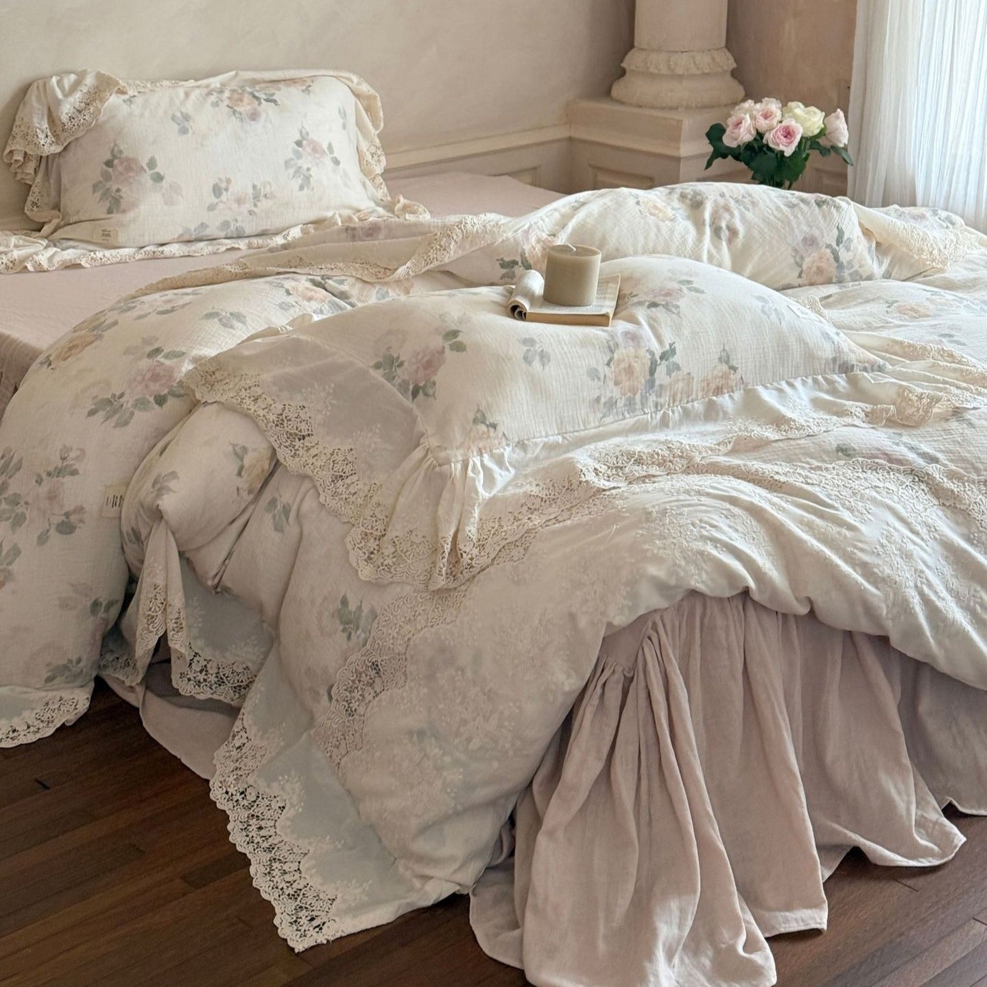 Perpetua Rosy Lace Bedding Set