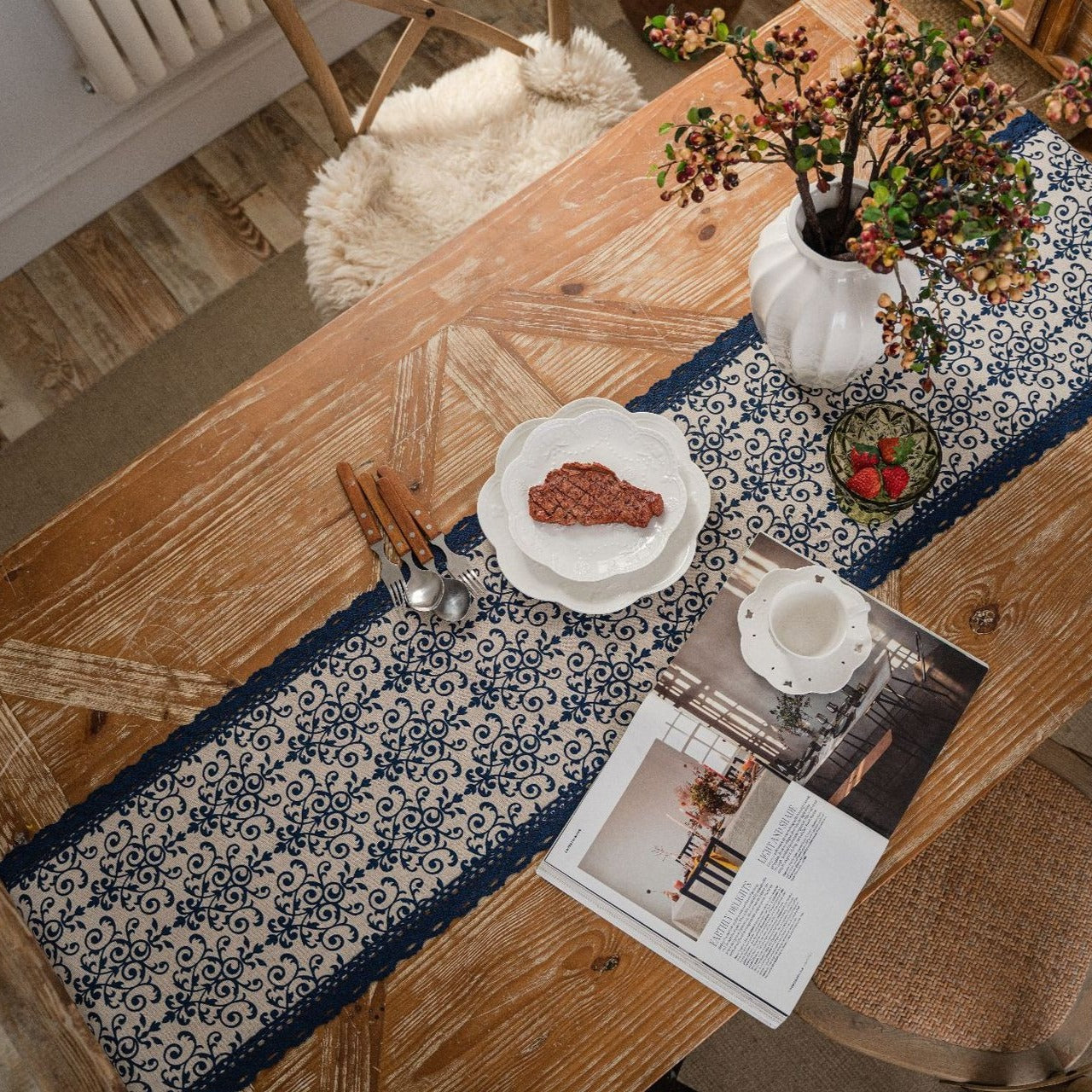 Natural Scroll Table Runner