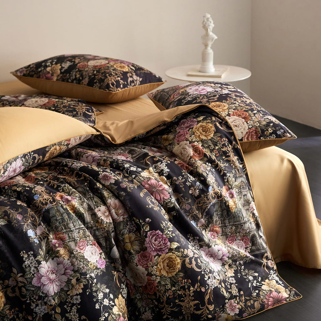 Cyria Midnight Garden Floral Egyptian Cotton Bedding Set