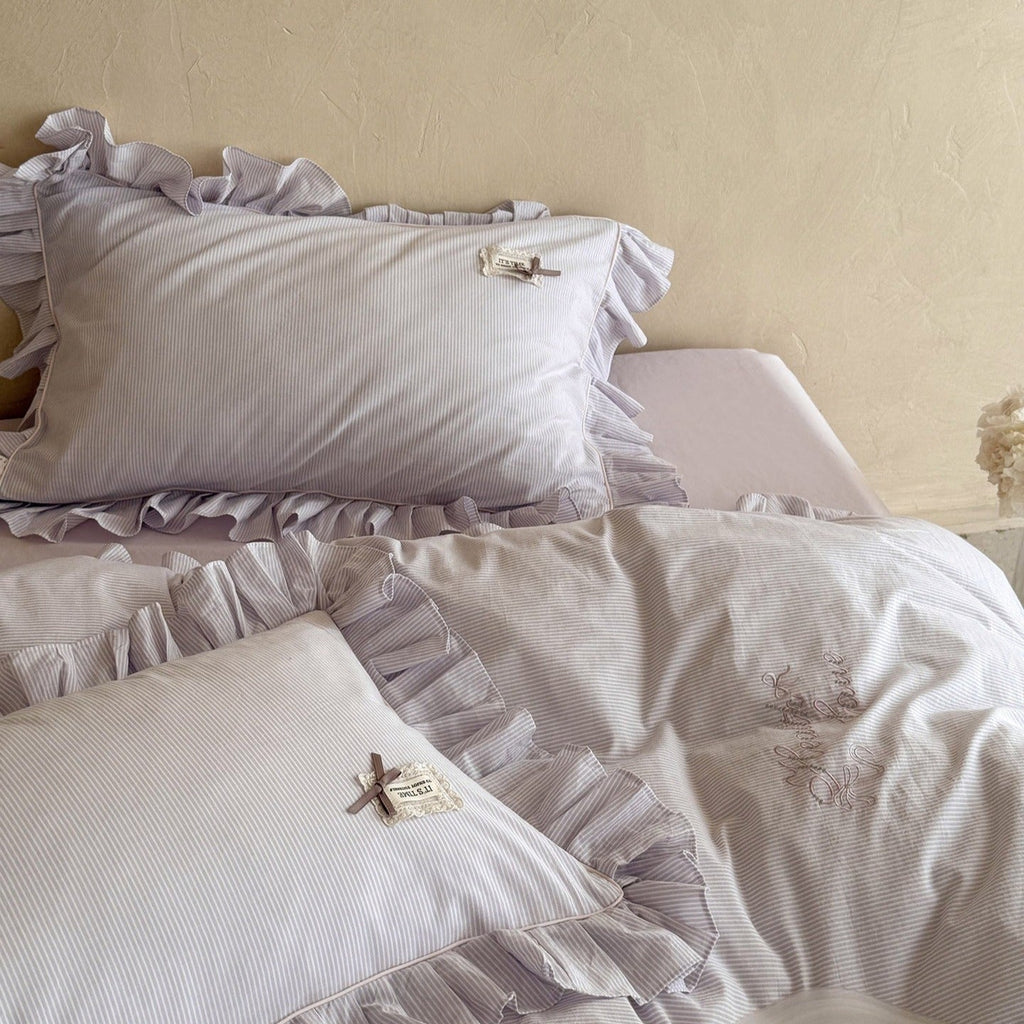 Lavender Ruffle Stripe Bedding Set