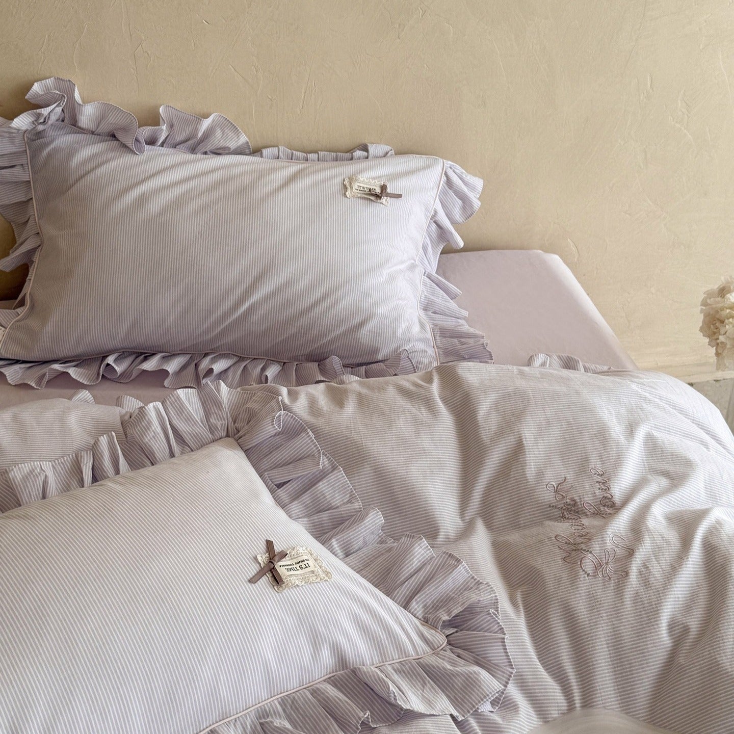 Lavender Ruffle Stripe Bedding Set - FINAL SALE