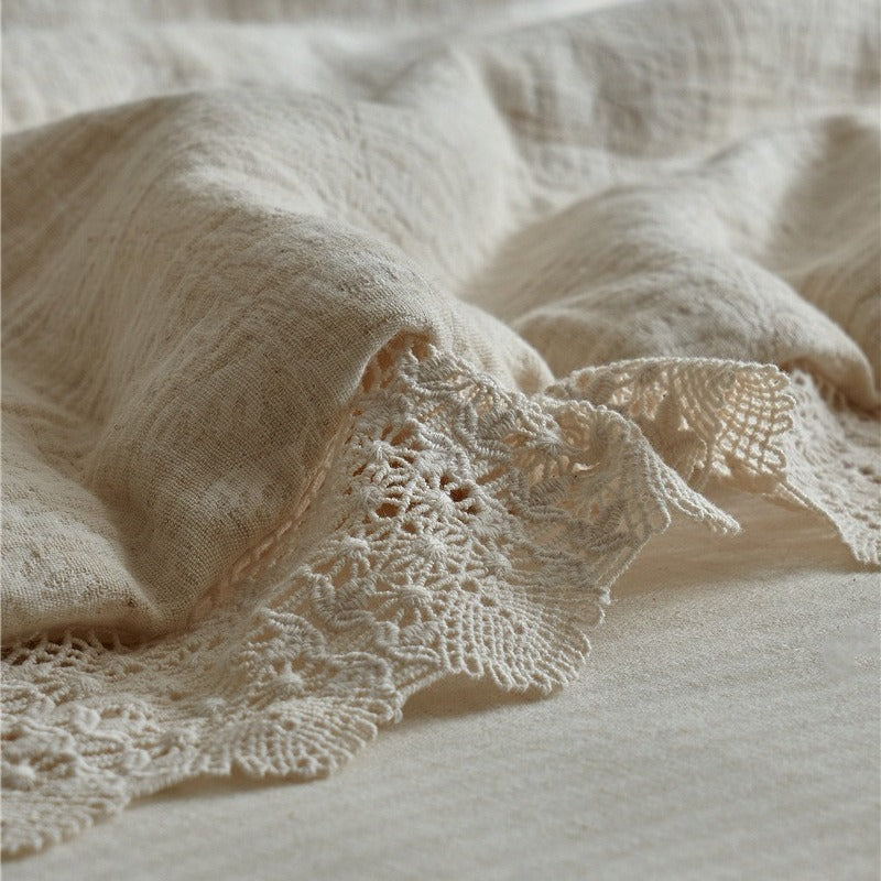 Lace Trim Cotton Linen Summer Quilted Blanket