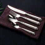 Elnoora Silver Luxury Engraved Stainless Steel Cutlery Set