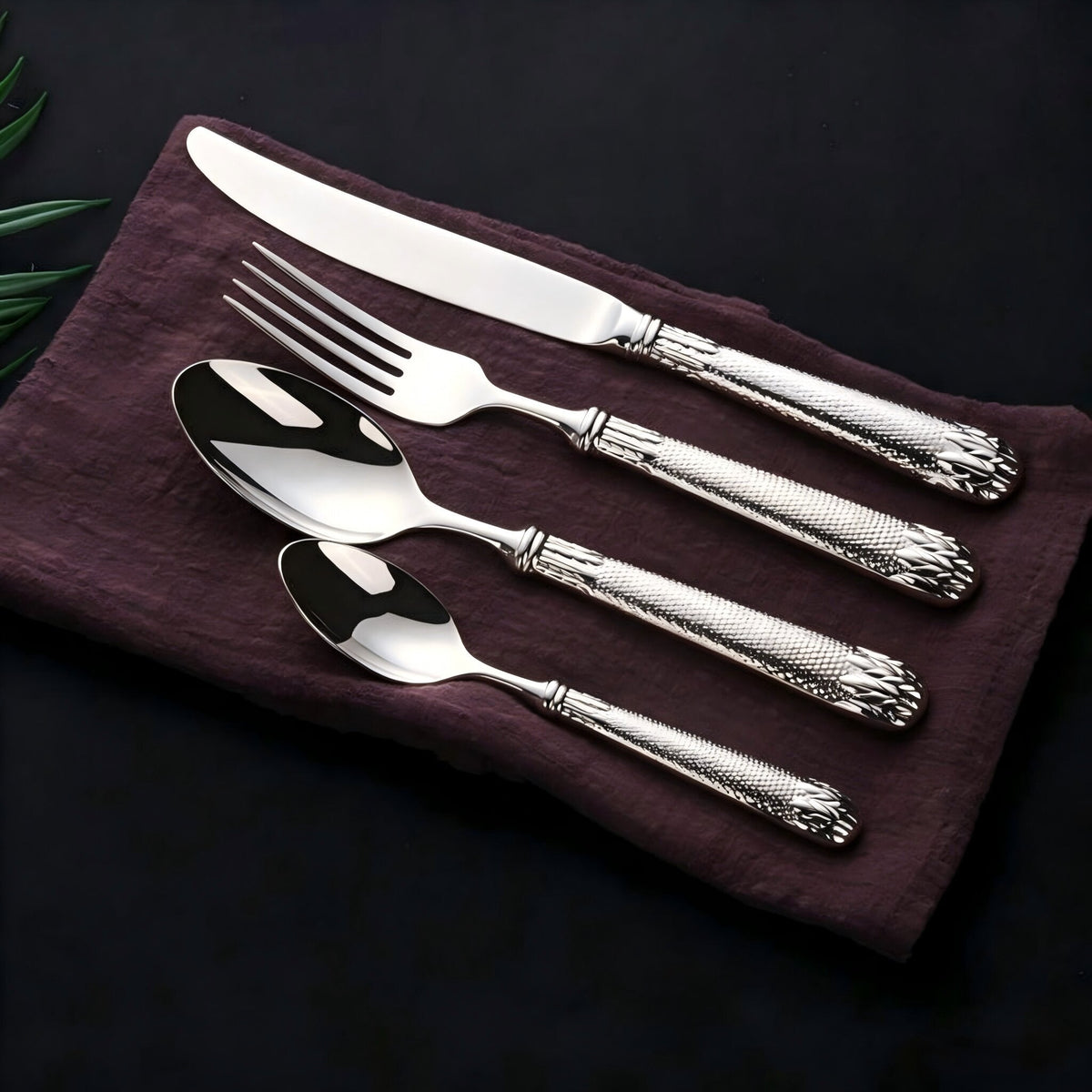 Elnoora Silver Luxury Engraved Stainless Steel Cutlery Set