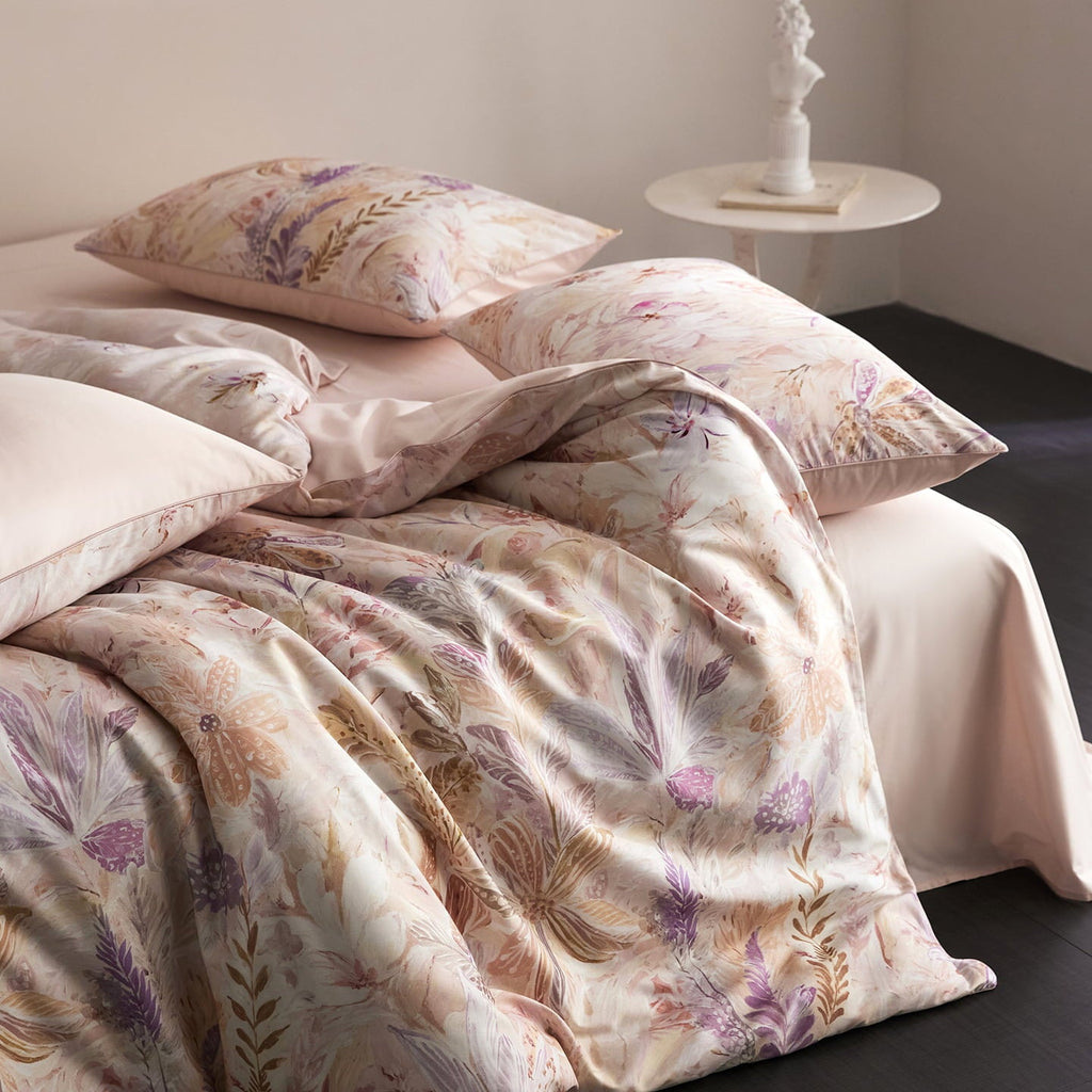 Lysora Blush Meadow Floral Egyptian Cotton Bedding Set
