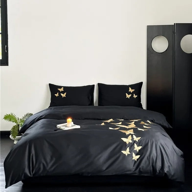 Papillon Butterfly Embroidered Egyptian Cotton Bedding Set