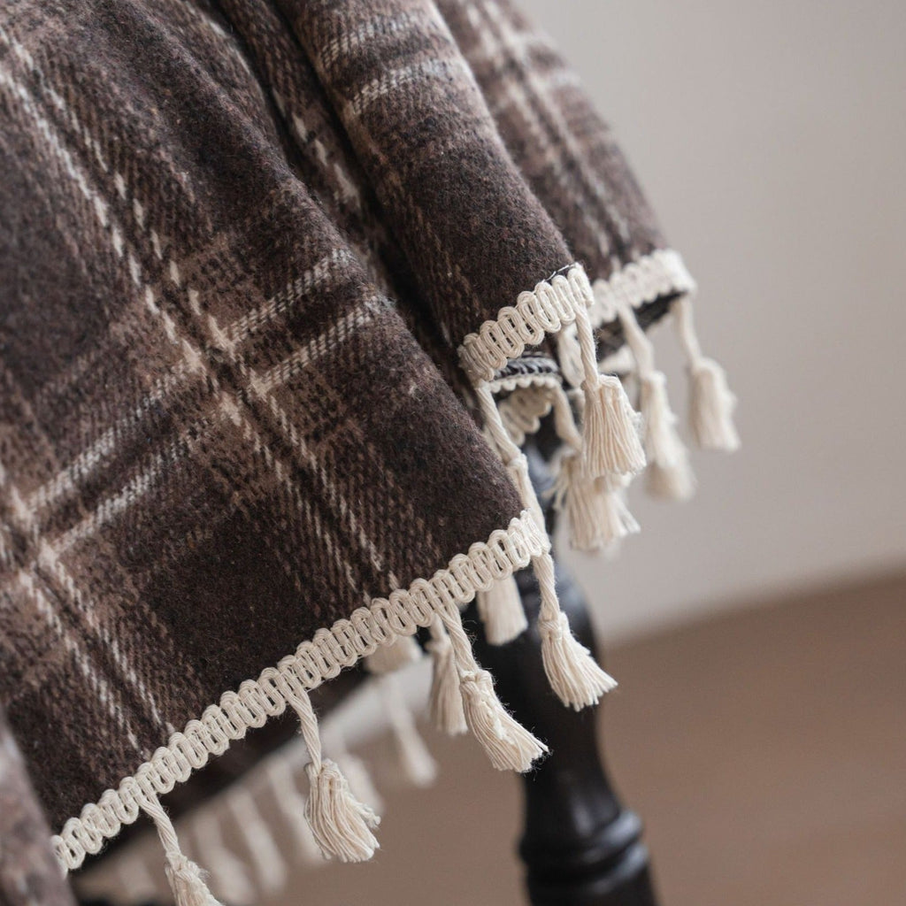 Chocolate Plaid Tassel Curtain