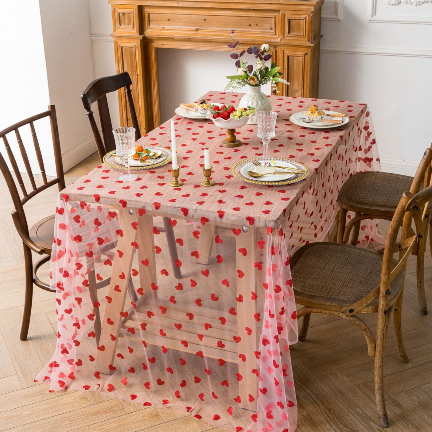 Love Heart Mesh Tablecloth