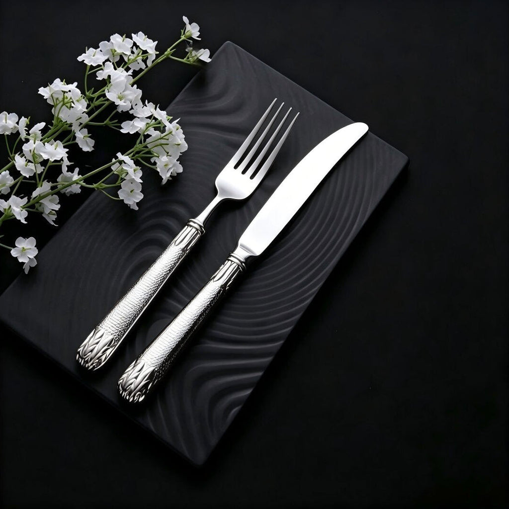 Elnoora Silver Luxury Engraved Stainless Steel Cutlery Set
