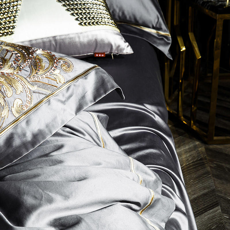 Lezkira Vibrant Grey Luxury Embroidery Egyptian Cotton Bedding Set