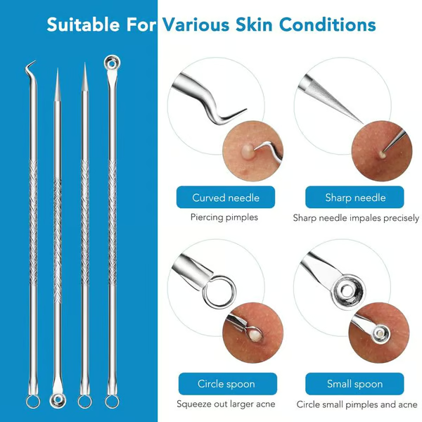 🧼 Clear Skin Essential! 🔥15-Piece Blackhead & Pimple Remover Kit with Stainless Steel Tools + Metal Case