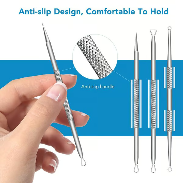 🧼 Clear Skin Essential! 🔥15-Piece Blackhead & Pimple Remover Kit with Stainless Steel Tools + Metal Case
