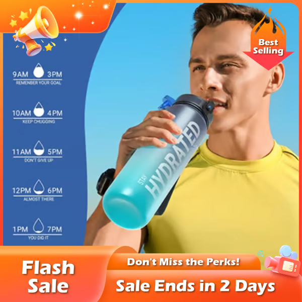 🏆Flash Sale⚡ 50K+ SOLD! Almost Gone-💥Time Marked Leakproof Water Bottle - Wide Mouth, Easy Clean, for Active Lifestyles