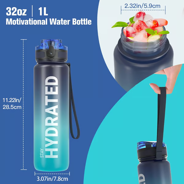 🏆Flash Sale⚡ 50K+ SOLD! Almost Gone-💥Time Marked Leakproof Water Bottle - Wide Mouth, Easy Clean, for Active Lifestyles