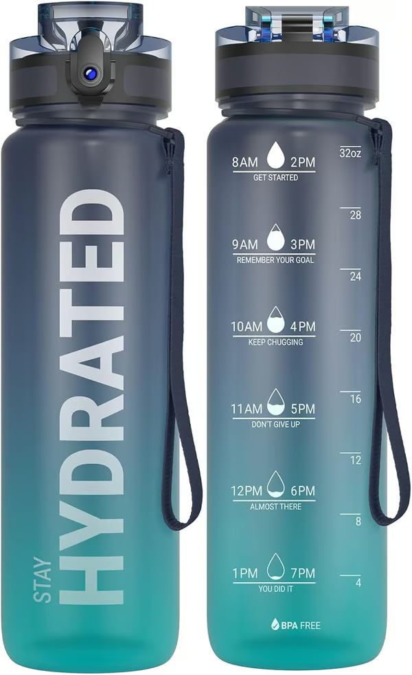 🏆Flash Sale⚡ 50K+ SOLD! Almost Gone-💥Time Marked Leakproof Water Bottle - Wide Mouth, Easy Clean, for Active Lifestyles