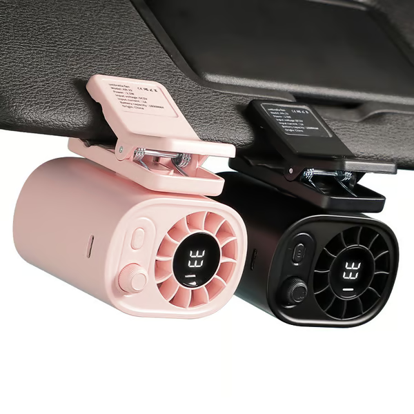 ❄️🔥Car Clip On Fan with LED Display -360° Rotation, 100 Speeds Adjustable, USB Rechargeable