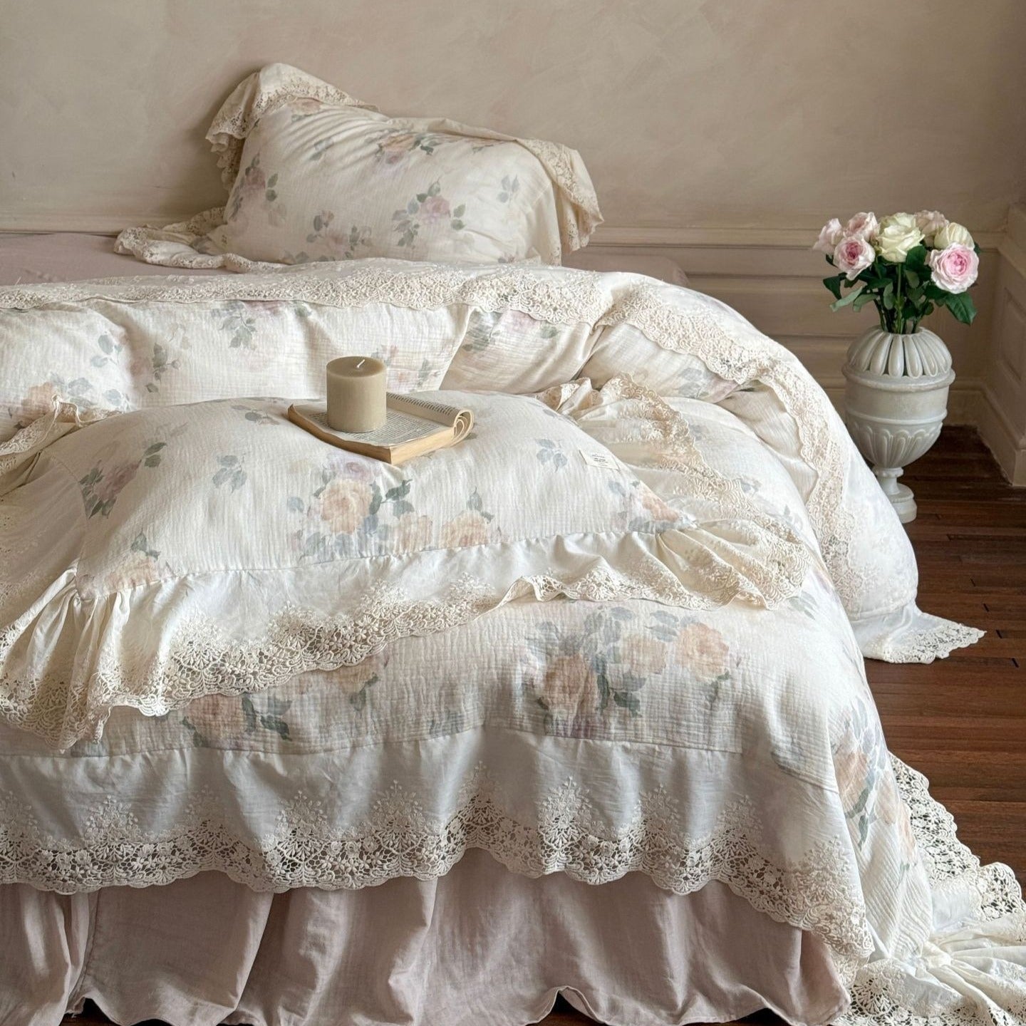 Perpetua Rosy Lace Bedding Set