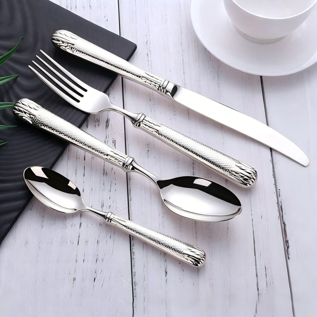 Elnoora Silver Luxury Engraved Stainless Steel Cutlery Set