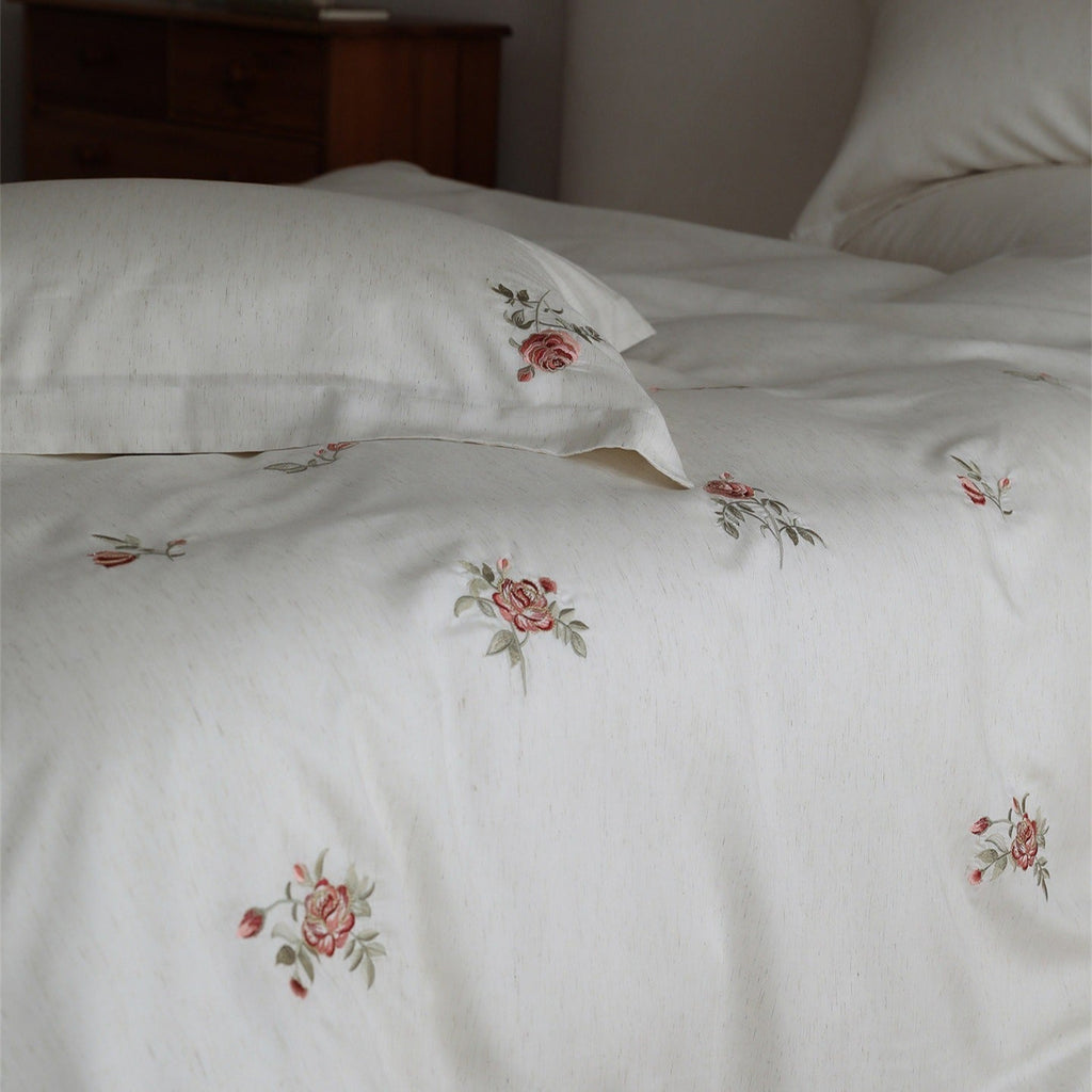 Minimal Rose Embroidery Bedding Set
