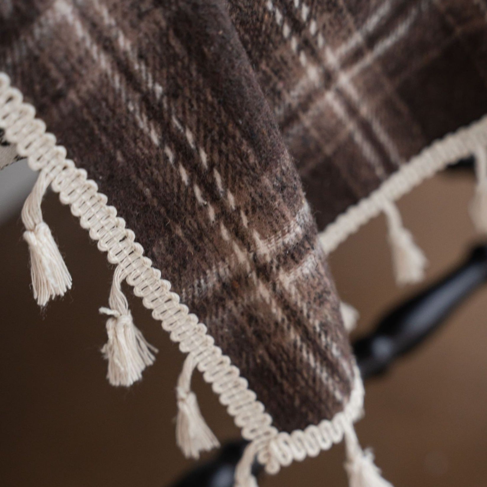 Chocolate Plaid Tassel Curtain