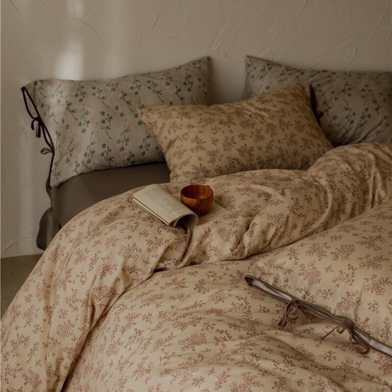 Warm Taupe Ditsy Floral Bedding Set
