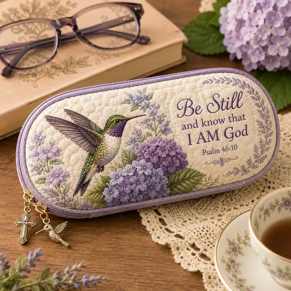 💜Be Still Hummingbird Quilted Glasses Case