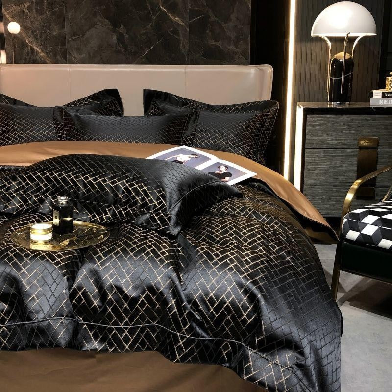Talia Black Egyptian Cotton Satin Bedding Set