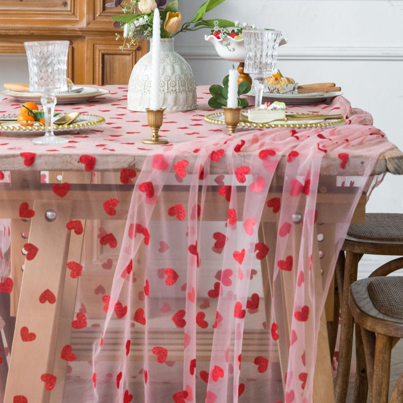 Love Heart Mesh Tablecloth