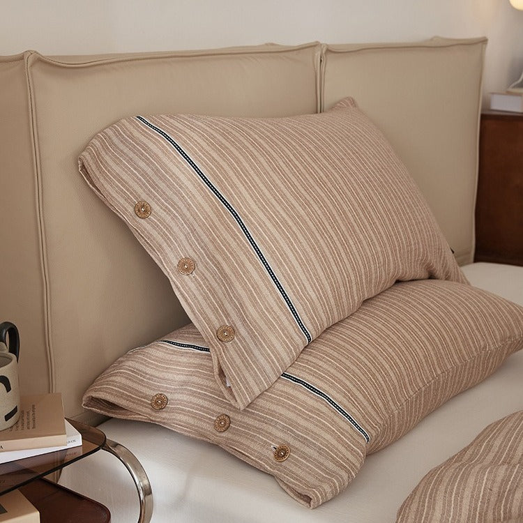 Stripe & Button Pillowcase Set